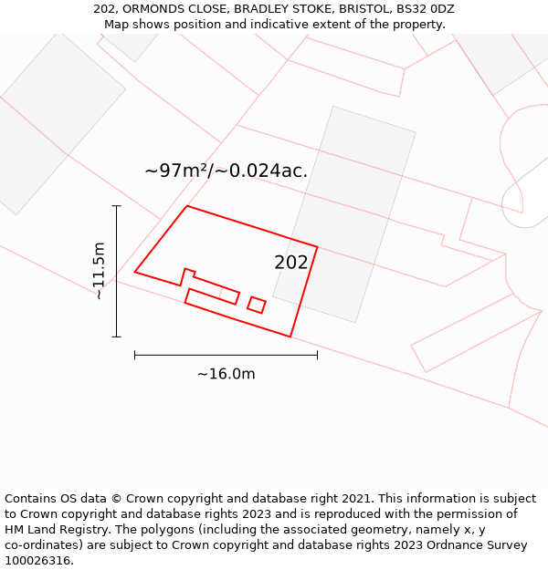 202, ORMONDS CLOSE, BRADLEY STOKE, BRISTOL, BS32 0DZ: Plot and title map