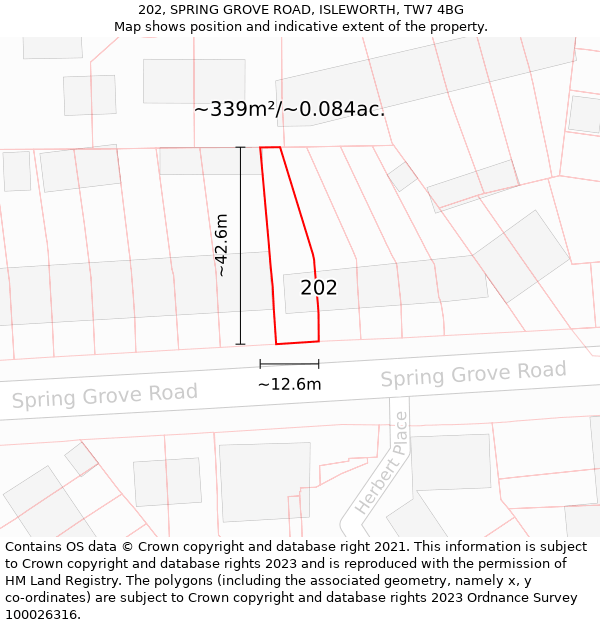 202, SPRING GROVE ROAD, ISLEWORTH, TW7 4BG: Plot and title map