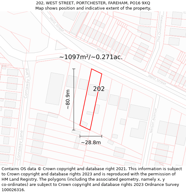202, WEST STREET, PORTCHESTER, FAREHAM, PO16 9XQ: Plot and title map