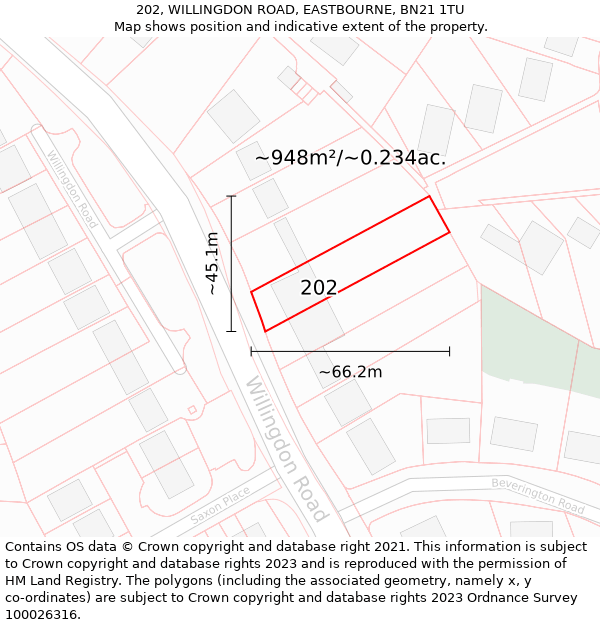 202, WILLINGDON ROAD, EASTBOURNE, BN21 1TU: Plot and title map