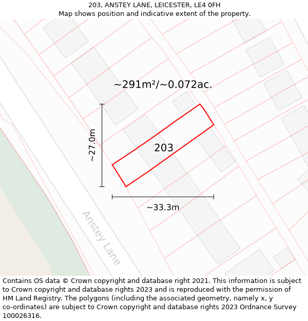 203, ANSTEY LANE, LEICESTER, LE4 0FH: Plot and title map