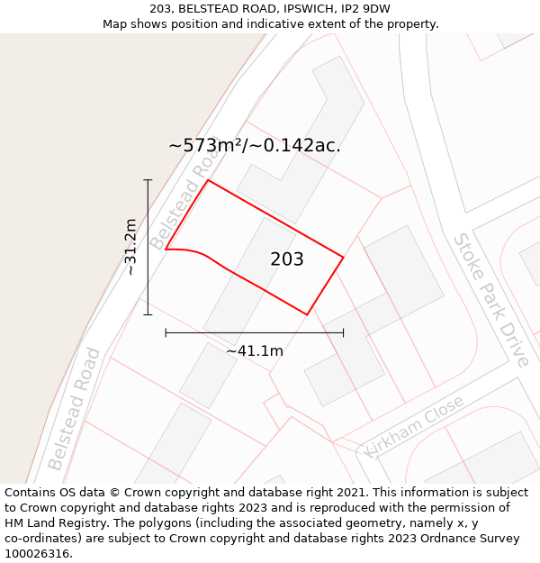 203, BELSTEAD ROAD, IPSWICH, IP2 9DW: Plot and title map