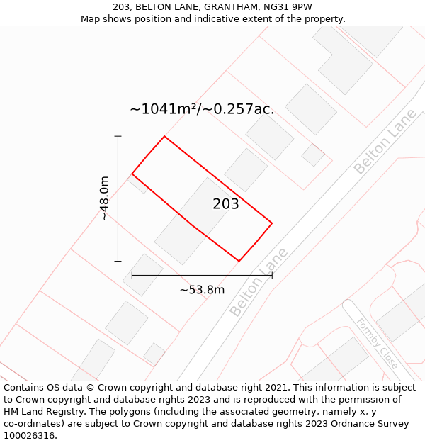 203, BELTON LANE, GRANTHAM, NG31 9PW: Plot and title map