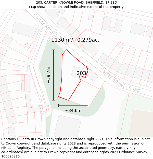 203, CARTER KNOWLE ROAD, SHEFFIELD, S7 2ED: Plot and title map