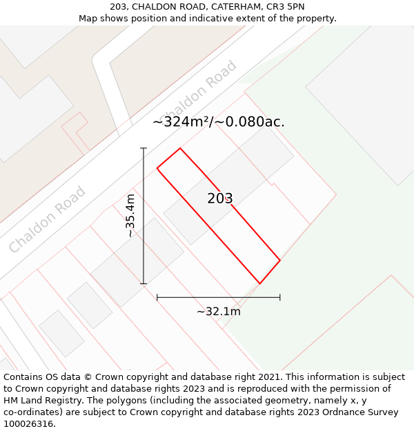 203, CHALDON ROAD, CATERHAM, CR3 5PN: Plot and title map