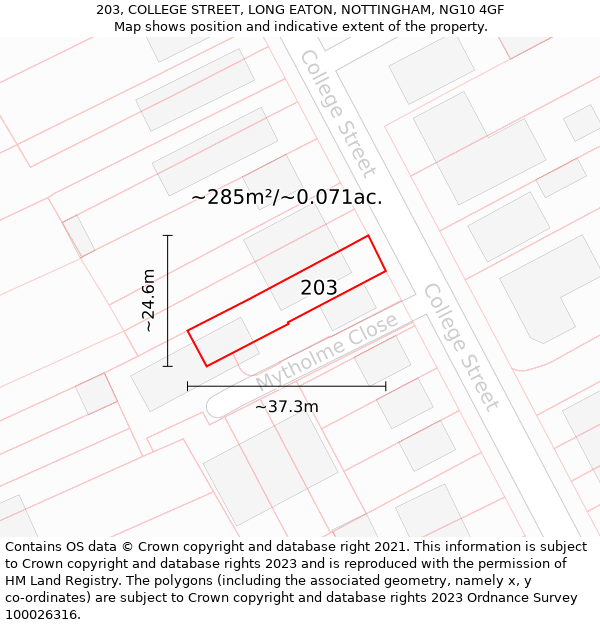 203, COLLEGE STREET, LONG EATON, NOTTINGHAM, NG10 4GF: Plot and title map