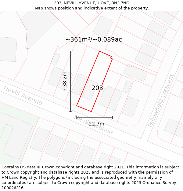 203, NEVILL AVENUE, HOVE, BN3 7NG: Plot and title map