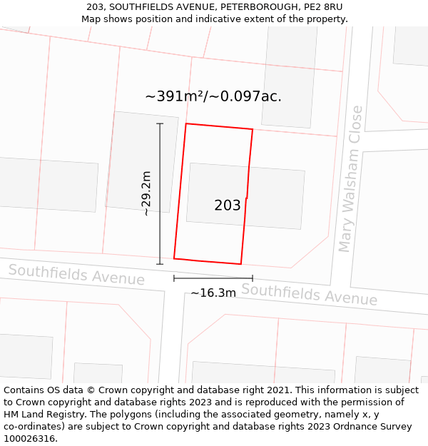 203, SOUTHFIELDS AVENUE, PETERBOROUGH, PE2 8RU: Plot and title map