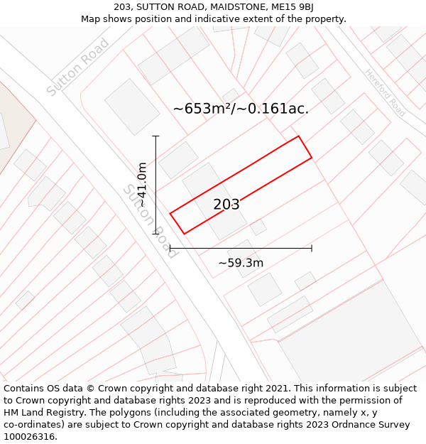 203, SUTTON ROAD, MAIDSTONE, ME15 9BJ: Plot and title map