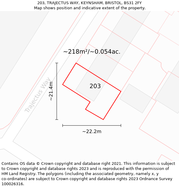 203, TRAJECTUS WAY, KEYNSHAM, BRISTOL, BS31 2FY: Plot and title map