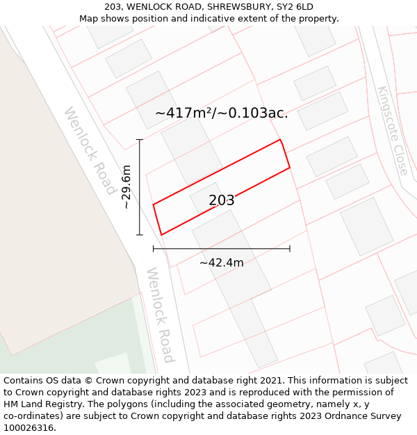 203, WENLOCK ROAD, SHREWSBURY, SY2 6LD: Plot and title map