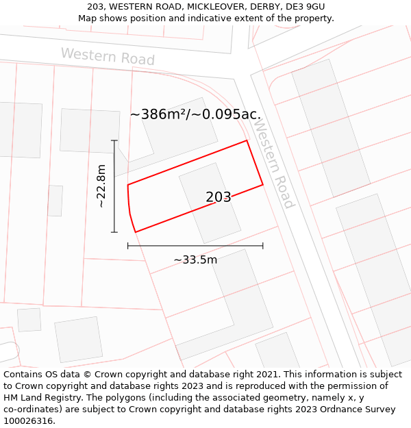 203, WESTERN ROAD, MICKLEOVER, DERBY, DE3 9GU: Plot and title map