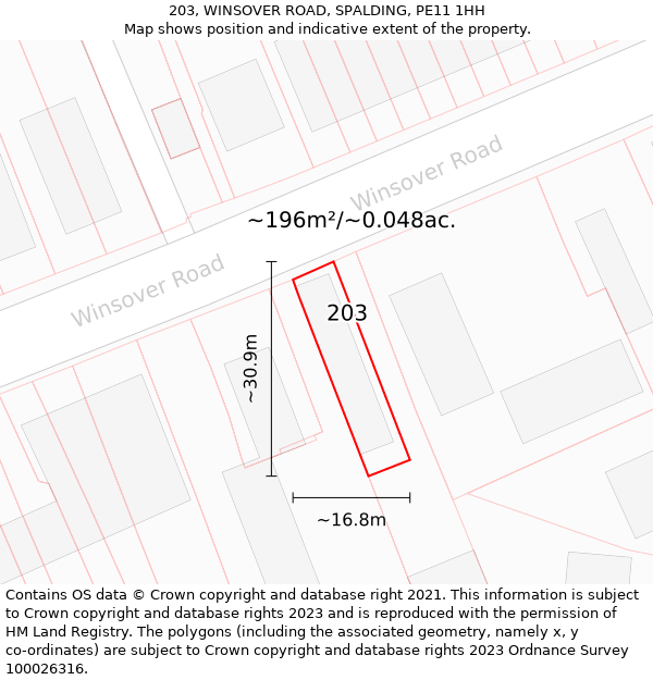 203, WINSOVER ROAD, SPALDING, PE11 1HH: Plot and title map