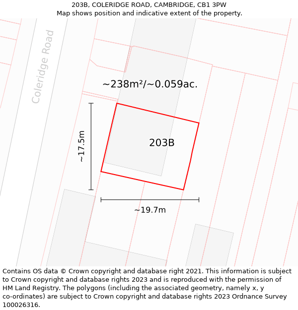 203B, COLERIDGE ROAD, CAMBRIDGE, CB1 3PW: Plot and title map