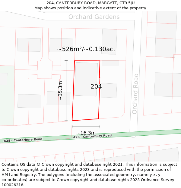 204, CANTERBURY ROAD, MARGATE, CT9 5JU: Plot and title map