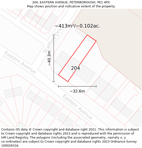 204, EASTERN AVENUE, PETERBOROUGH, PE1 4PX: Plot and title map