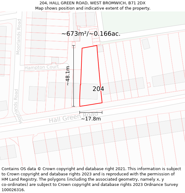 204, HALL GREEN ROAD, WEST BROMWICH, B71 2DX: Plot and title map