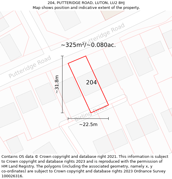 204, PUTTERIDGE ROAD, LUTON, LU2 8HJ: Plot and title map