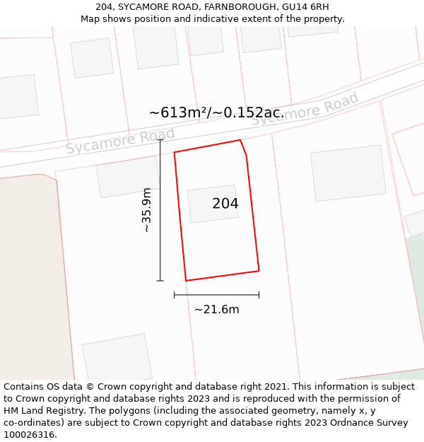 204, SYCAMORE ROAD, FARNBOROUGH, GU14 6RH: Plot and title map