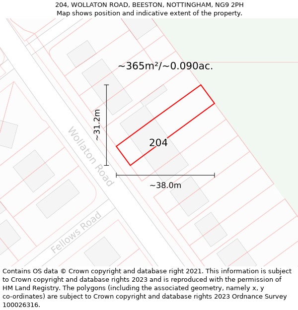 204, WOLLATON ROAD, BEESTON, NOTTINGHAM, NG9 2PH: Plot and title map