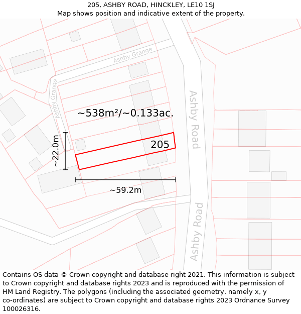 205, ASHBY ROAD, HINCKLEY, LE10 1SJ: Plot and title map