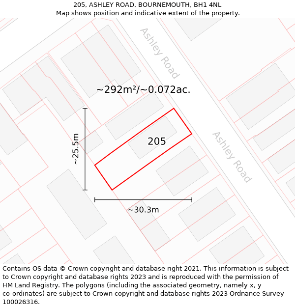 205, ASHLEY ROAD, BOURNEMOUTH, BH1 4NL: Plot and title map