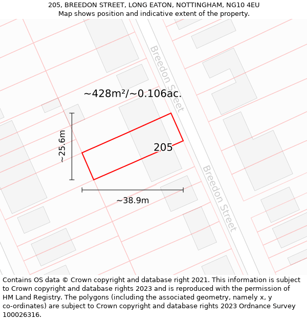 205, BREEDON STREET, LONG EATON, NOTTINGHAM, NG10 4EU: Plot and title map