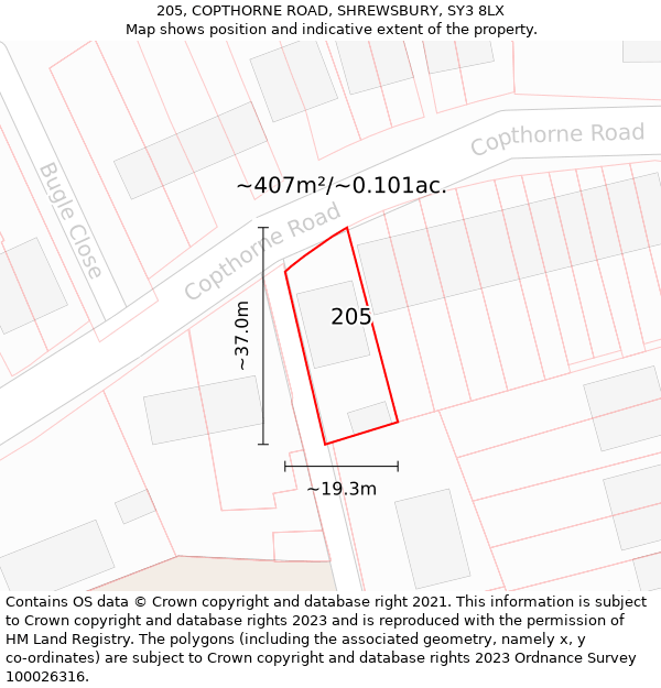 205, COPTHORNE ROAD, SHREWSBURY, SY3 8LX: Plot and title map