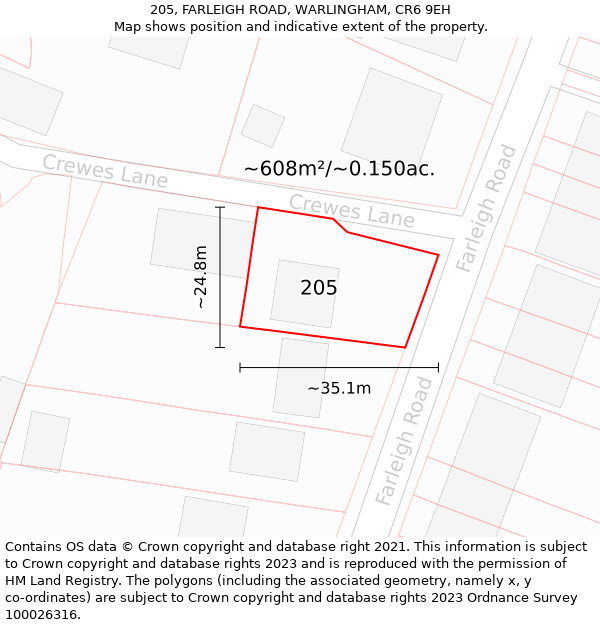 205, FARLEIGH ROAD, WARLINGHAM, CR6 9EH: Plot and title map