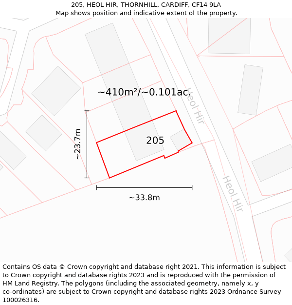 205, HEOL HIR, THORNHILL, CARDIFF, CF14 9LA: Plot and title map