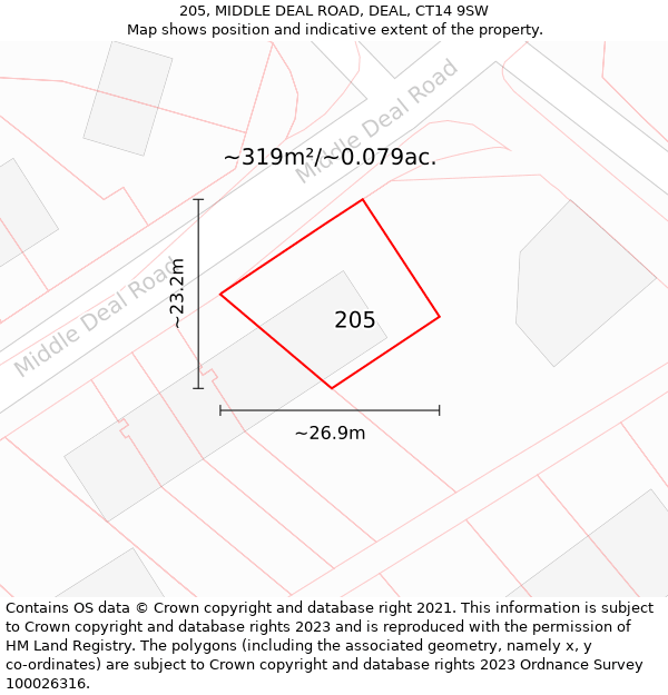 205, MIDDLE DEAL ROAD, DEAL, CT14 9SW: Plot and title map