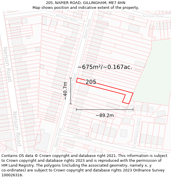 205, NAPIER ROAD, GILLINGHAM, ME7 4HN: Plot and title map