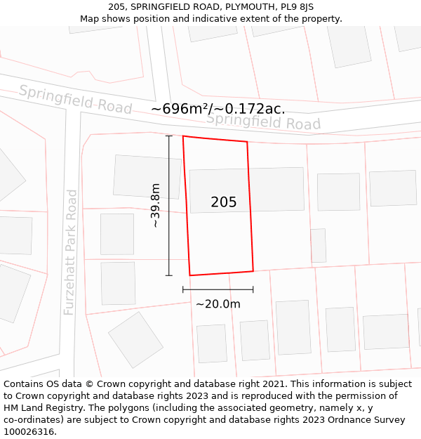 205, SPRINGFIELD ROAD, PLYMOUTH, PL9 8JS: Plot and title map