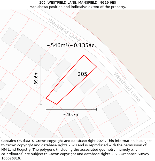 205, WESTFIELD LANE, MANSFIELD, NG19 6ES: Plot and title map