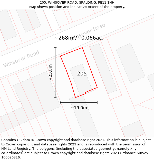 205, WINSOVER ROAD, SPALDING, PE11 1HH: Plot and title map