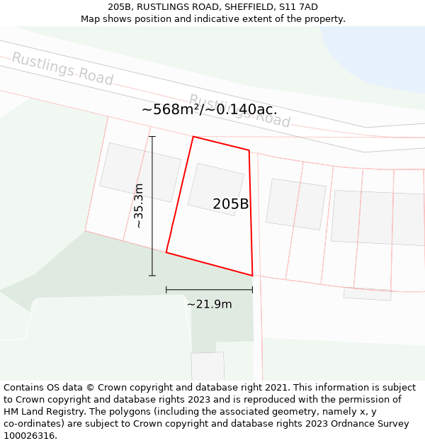 205B, RUSTLINGS ROAD, SHEFFIELD, S11 7AD: Plot and title map
