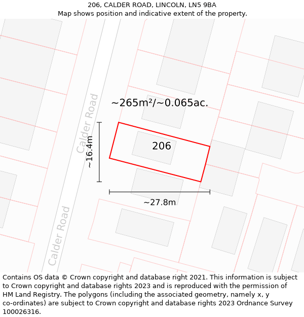 206, CALDER ROAD, LINCOLN, LN5 9BA: Plot and title map