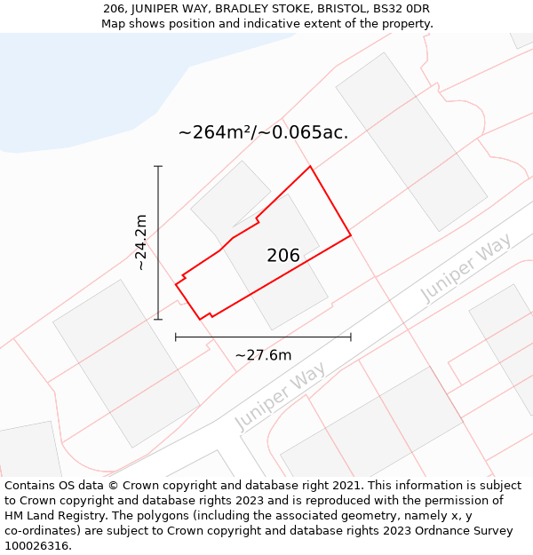 206, JUNIPER WAY, BRADLEY STOKE, BRISTOL, BS32 0DR: Plot and title map