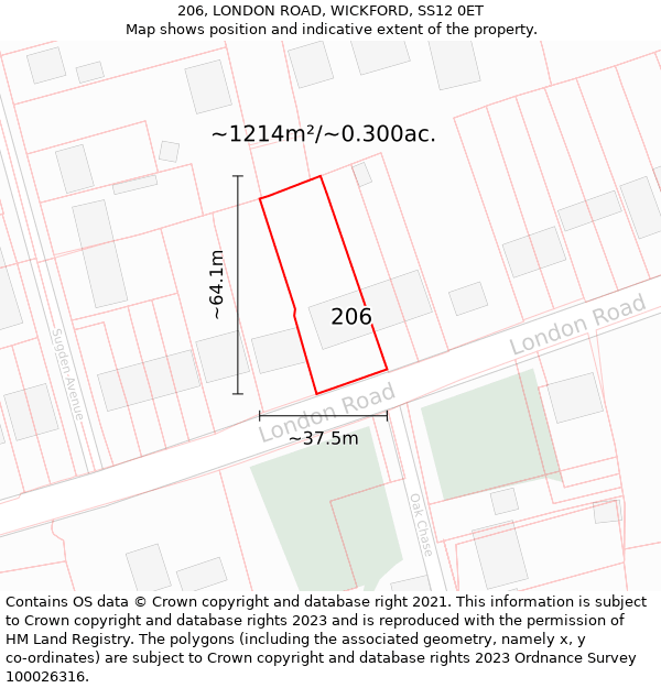 206, LONDON ROAD, WICKFORD, SS12 0ET: Plot and title map