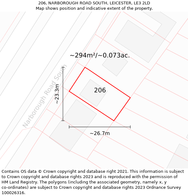 206, NARBOROUGH ROAD SOUTH, LEICESTER, LE3 2LD: Plot and title map