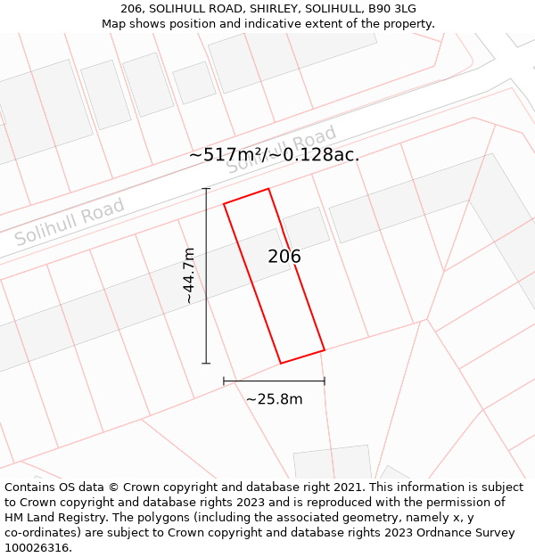 206, SOLIHULL ROAD, SHIRLEY, SOLIHULL, B90 3LG: Plot and title map