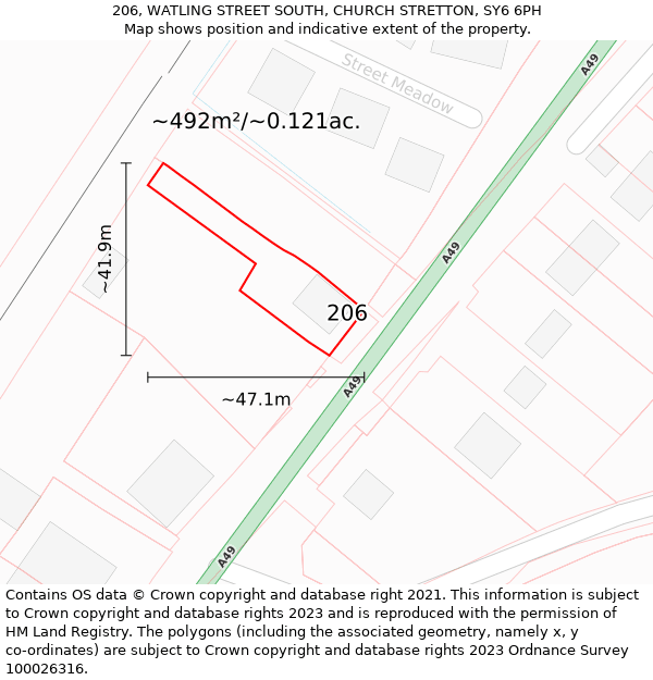 206, WATLING STREET SOUTH, CHURCH STRETTON, SY6 6PH: Plot and title map