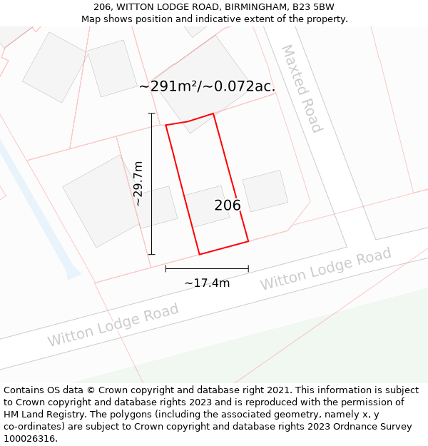 206, WITTON LODGE ROAD, BIRMINGHAM, B23 5BW: Plot and title map