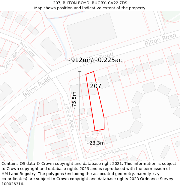 207, BILTON ROAD, RUGBY, CV22 7DS: Plot and title map