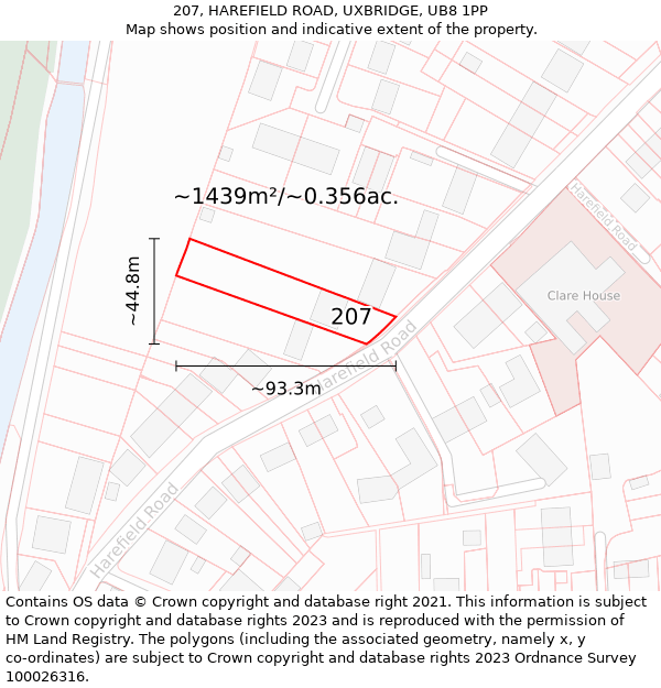 207, HAREFIELD ROAD, UXBRIDGE, UB8 1PP: Plot and title map