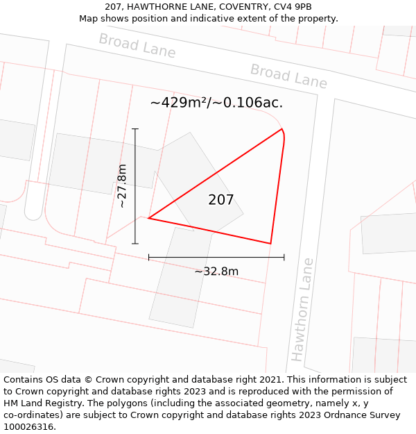 207, HAWTHORNE LANE, COVENTRY, CV4 9PB: Plot and title map