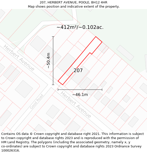 207, HERBERT AVENUE, POOLE, BH12 4HR: Plot and title map