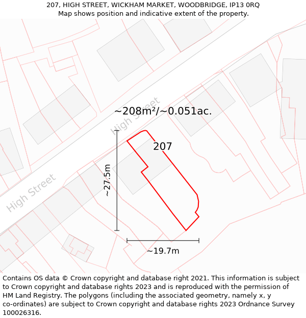 207, HIGH STREET, WICKHAM MARKET, WOODBRIDGE, IP13 0RQ: Plot and title map