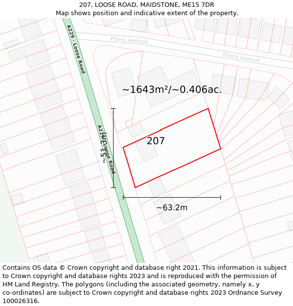 207, LOOSE ROAD, MAIDSTONE, ME15 7DR: Plot and title map