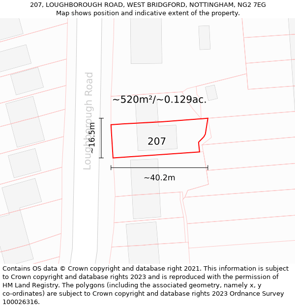 207, LOUGHBOROUGH ROAD, WEST BRIDGFORD, NOTTINGHAM, NG2 7EG: Plot and title map